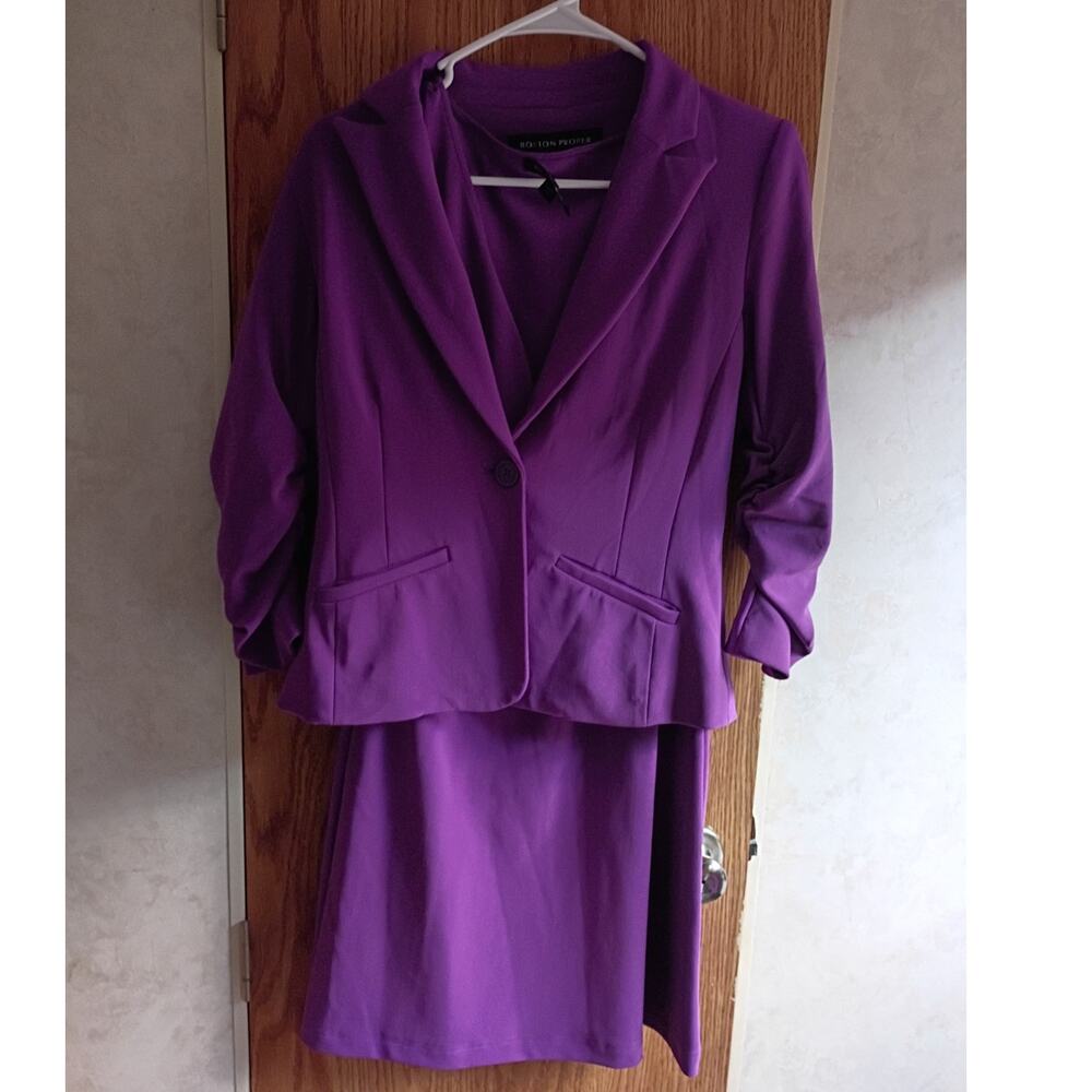 Vntg 2000s Boston Proper Purple Travel Knit 2-Piece Set Blazer 4 Dress Sz XS